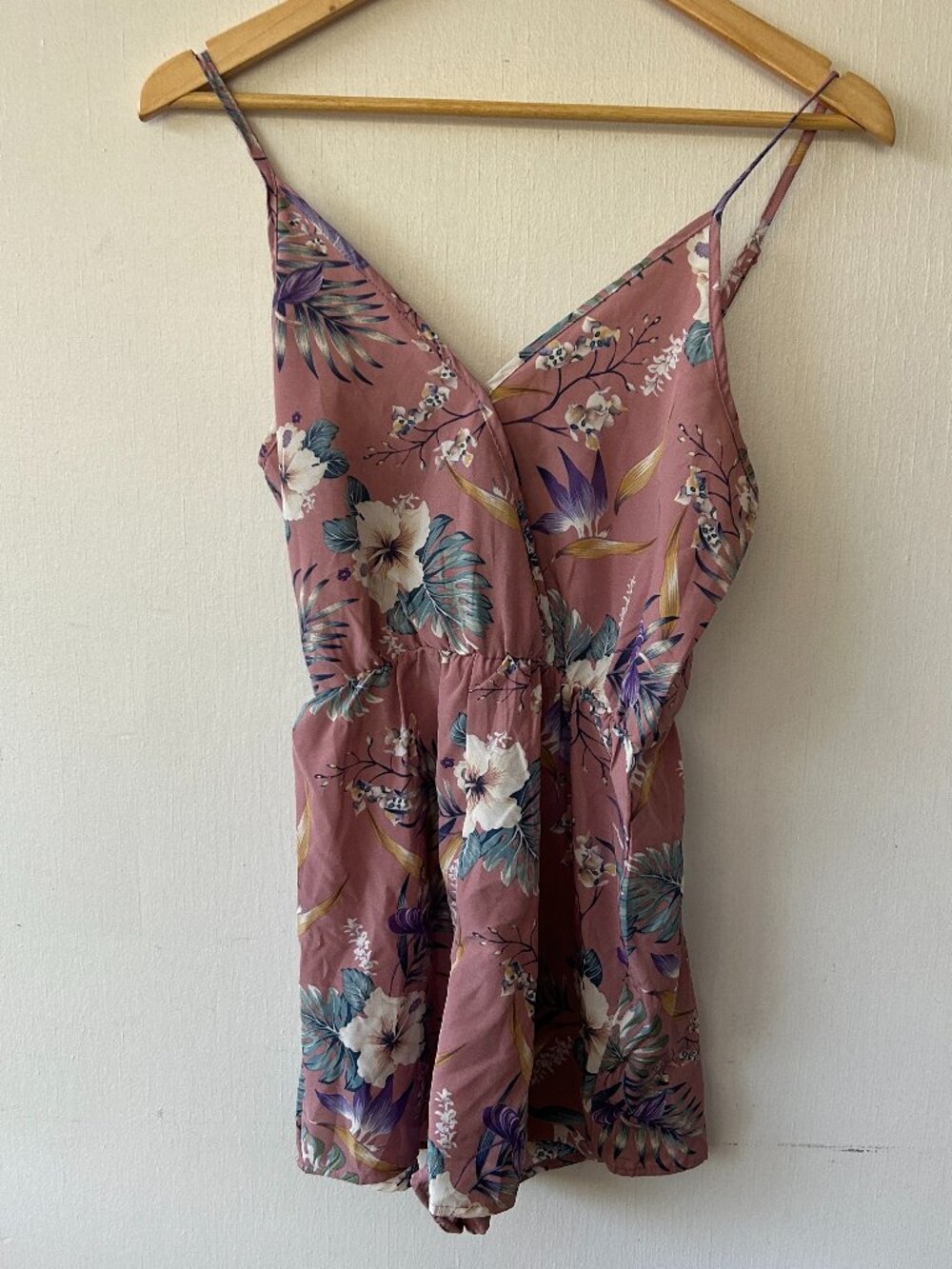 SHEIN Cottagecore Romper Womens Small Pink Floral V-neck One Piece Feminine